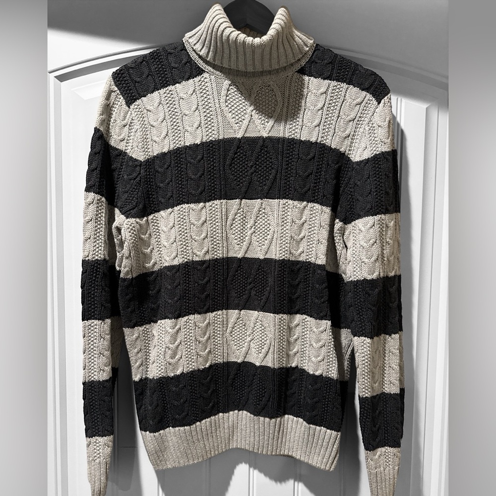 CROFT AND BARROW Stripped Turtleneck Cable Sweater